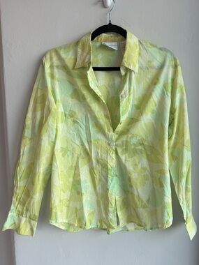 Vintage Liz Claiborne Light Green Watercolor Floral Shirt Y2K
